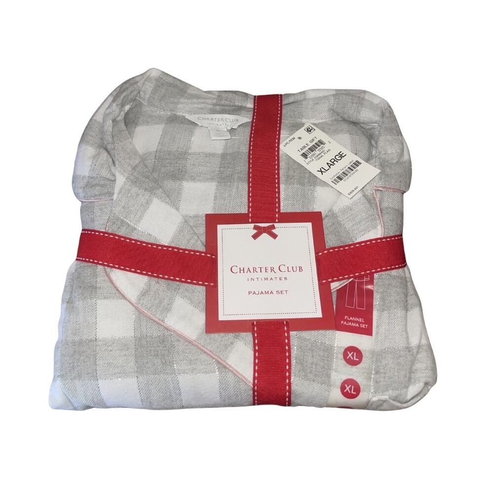 Charter Club Intimates Flannel Gray Plaid Pajama Pant Set Size XL Loungewear NWT